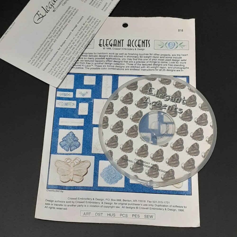 Criswell Embroidery & Design Elegant Accents CD Software Dainty Vintage 1998